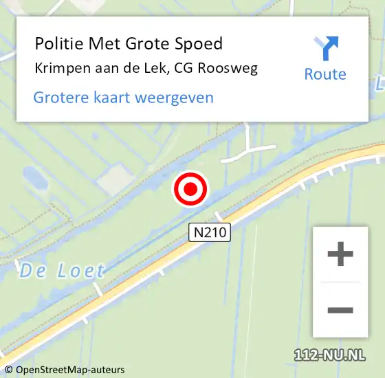 Locatie op kaart van de 112 melding: Politie Met Grote Spoed Naar Krimpen aan de Lek, CG Roosweg op 12 november 2022 09:40