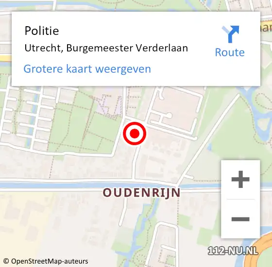 Locatie op kaart van de 112 melding: Politie Utrecht, Burgemeester Verderlaan op 12 november 2022 09:44