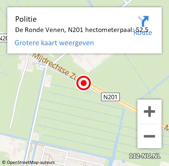 Locatie op kaart van de 112 melding: Politie De Ronde Venen, N201 hectometerpaal: 52,5 op 12 november 2022 10:32