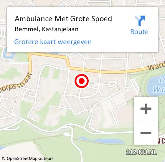 Locatie op kaart van de 112 melding: Ambulance Met Grote Spoed Naar Bemmel, Kastanjelaan op 12 november 2022 10:37