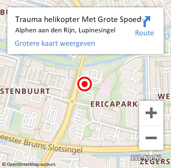 Locatie op kaart van de 112 melding: Trauma helikopter Met Grote Spoed Naar Alphen aan den Rijn, Lupinesingel op 12 november 2022 10:43