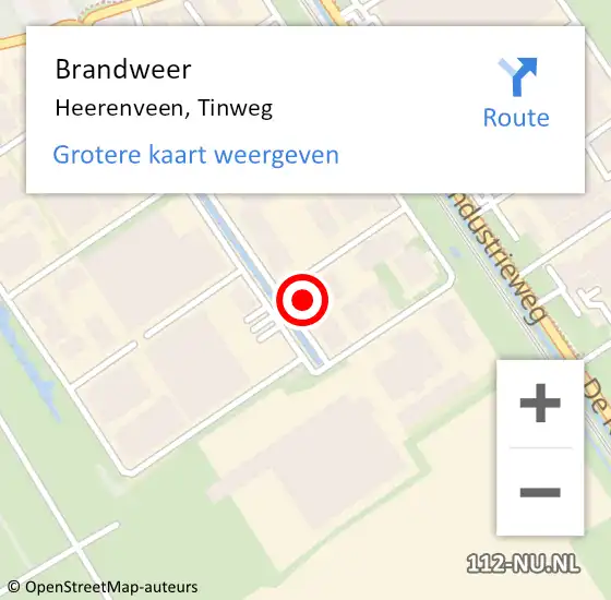 Locatie op kaart van de 112 melding: Brandweer Heerenveen, Tinweg op 12 november 2022 10:56