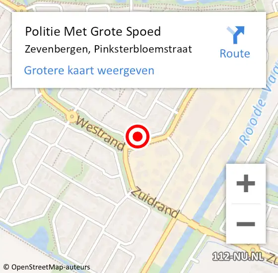 Locatie op kaart van de 112 melding: Politie Met Grote Spoed Naar Zevenbergen, Pinksterbloemstraat op 12 november 2022 10:57