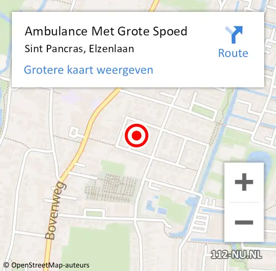 Locatie op kaart van de 112 melding: Ambulance Met Grote Spoed Naar Sint Pancras, Elzenlaan op 12 november 2022 11:41