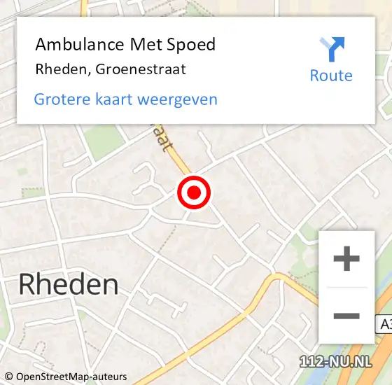 Locatie op kaart van de 112 melding: Ambulance Met Spoed Naar Rheden, Groenestraat op 12 november 2022 12:02