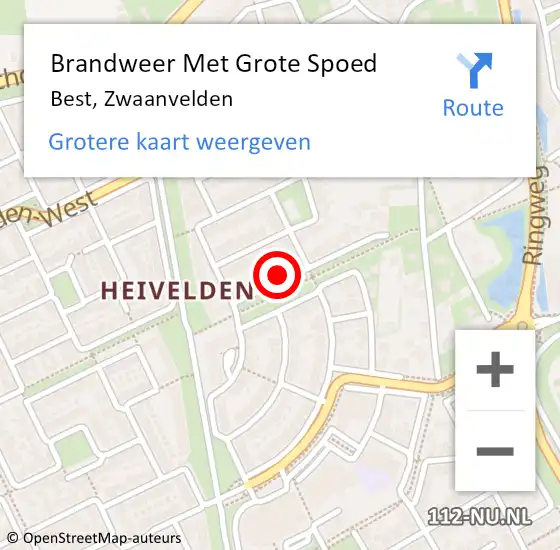 Locatie op kaart van de 112 melding: Brandweer Met Grote Spoed Naar Best, Zwaanvelden op 12 november 2022 12:44