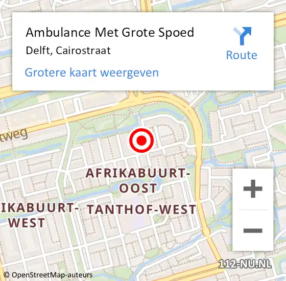 Locatie op kaart van de 112 melding: Ambulance Met Grote Spoed Naar Delft, Cairostraat op 12 november 2022 13:10