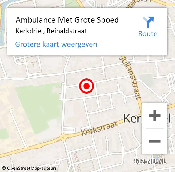 Locatie op kaart van de 112 melding: Ambulance Met Grote Spoed Naar Kerkdriel, Reinaldstraat op 12 november 2022 13:25