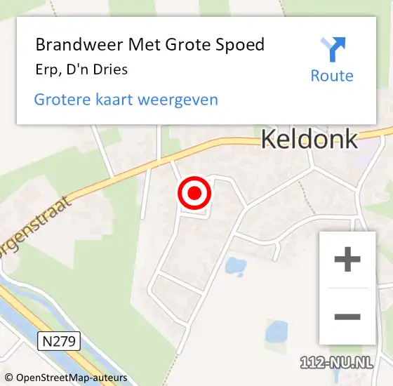 Locatie op kaart van de 112 melding: Brandweer Met Grote Spoed Naar Erp, D'n Dries op 12 november 2022 13:30