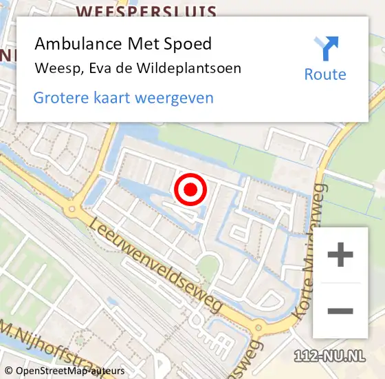 Locatie op kaart van de 112 melding: Ambulance Met Spoed Naar Weesp, Eva de Wildeplantsoen op 12 november 2022 13:34