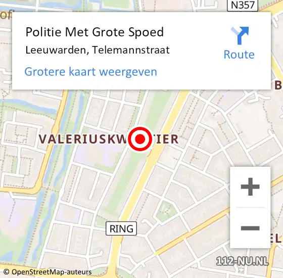 Locatie op kaart van de 112 melding: Politie Met Grote Spoed Naar Leeuwarden, Telemannstraat op 12 november 2022 13:41