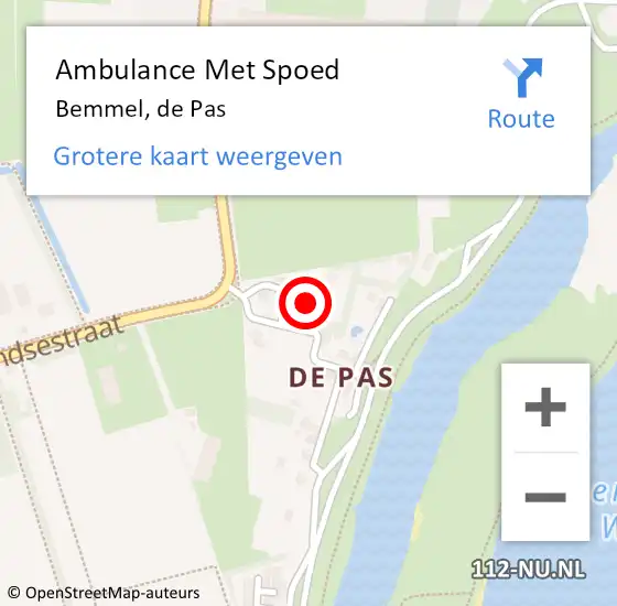 Locatie op kaart van de 112 melding: Ambulance Met Spoed Naar Bemmel, de Pas op 12 november 2022 13:49