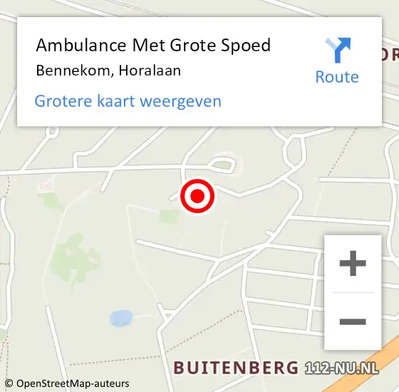 Locatie op kaart van de 112 melding: Ambulance Met Grote Spoed Naar Bennekom, Horalaan op 12 november 2022 14:08