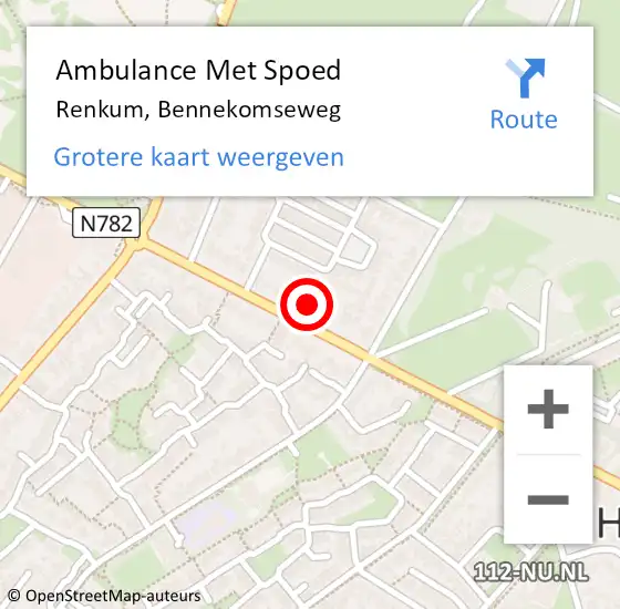 Locatie op kaart van de 112 melding: Ambulance Met Spoed Naar Renkum, Bennekomseweg op 12 november 2022 14:26