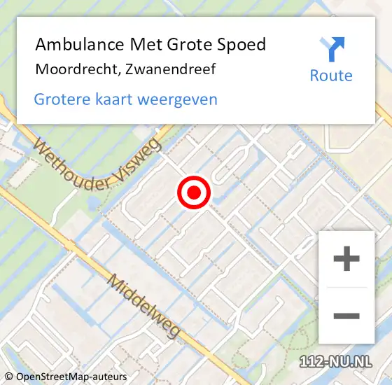 Locatie op kaart van de 112 melding: Ambulance Met Grote Spoed Naar Moordrecht, Zwanendreef op 12 november 2022 14:29