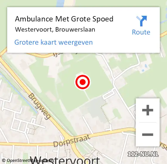 Locatie op kaart van de 112 melding: Ambulance Met Grote Spoed Naar Westervoort, Brouwerslaan op 12 november 2022 14:31