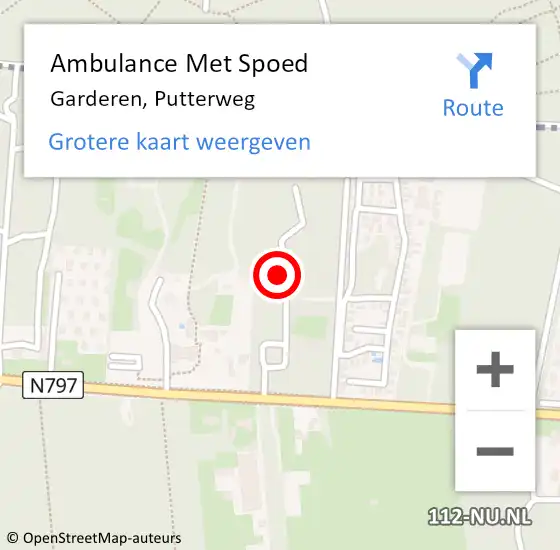 Locatie op kaart van de 112 melding: Ambulance Met Spoed Naar Garderen, Putterweg op 12 november 2022 14:37