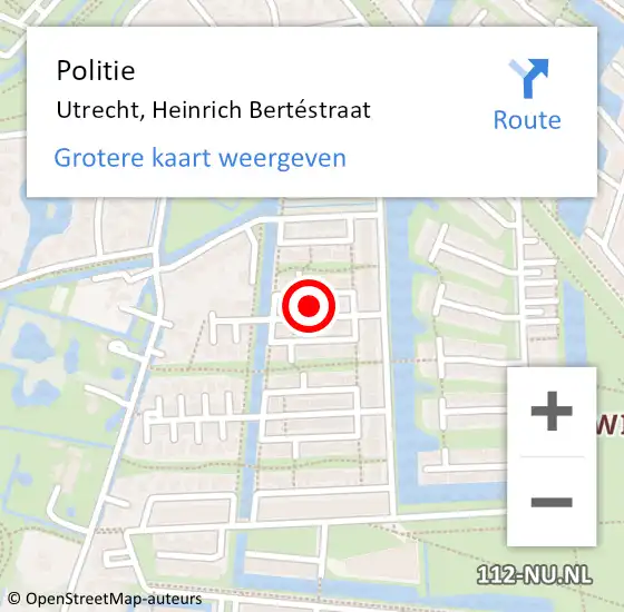 Locatie op kaart van de 112 melding: Politie Utrecht, Heinrich Bertéstraat op 12 november 2022 14:38