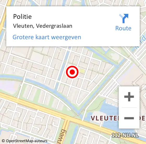 Locatie op kaart van de 112 melding: Politie Vleuten, Vedergraslaan op 12 november 2022 14:41