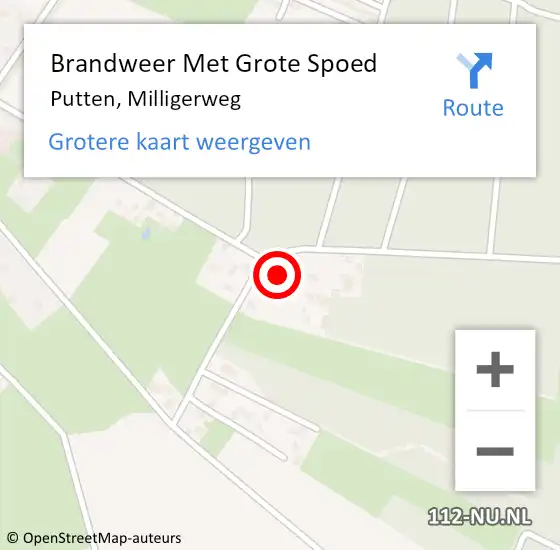 Locatie op kaart van de 112 melding: Brandweer Met Grote Spoed Naar Putten, Milligerweg op 12 november 2022 14:41