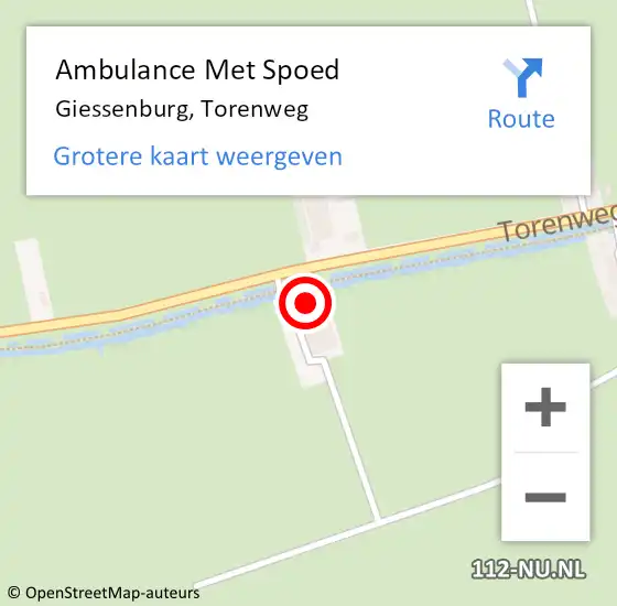 Locatie op kaart van de 112 melding: Ambulance Met Spoed Naar Giessenburg, Torenweg op 12 november 2022 14:44