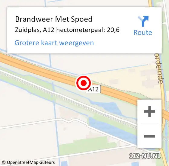 Locatie op kaart van de 112 melding: Brandweer Met Spoed Naar Zuidplas, A12 hectometerpaal: 20,6 op 12 november 2022 14:52