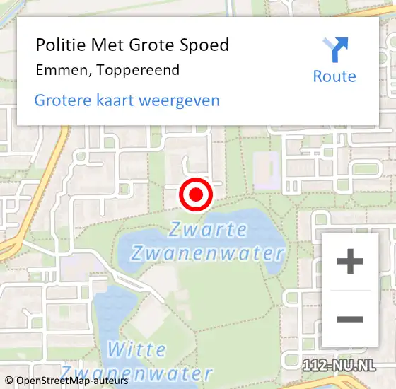 Locatie op kaart van de 112 melding: Politie Met Grote Spoed Naar Emmen, Toppereend op 12 november 2022 14:59