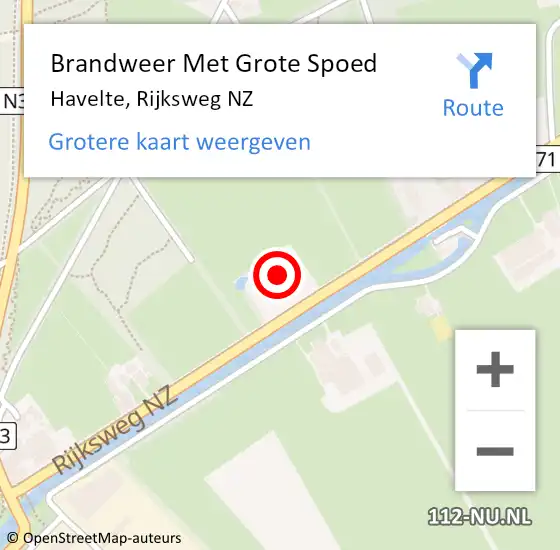 Locatie op kaart van de 112 melding: Brandweer Met Grote Spoed Naar Havelte, Rijksweg NZ op 12 november 2022 15:08