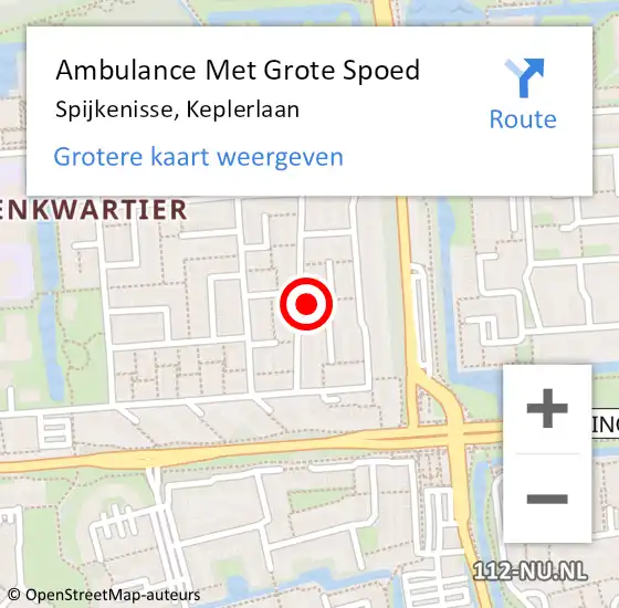 Locatie op kaart van de 112 melding: Ambulance Met Grote Spoed Naar Spijkenisse, Keplerlaan op 12 november 2022 15:09