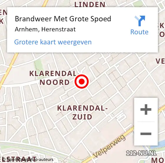 Locatie op kaart van de 112 melding: Brandweer Met Grote Spoed Naar Arnhem, Herenstraat op 12 november 2022 15:42