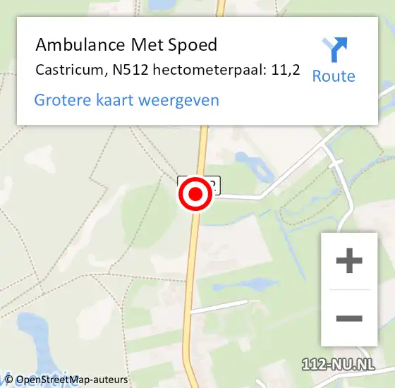 Locatie op kaart van de 112 melding: Ambulance Met Spoed Naar Castricum, N512 hectometerpaal: 11,2 op 12 november 2022 15:59