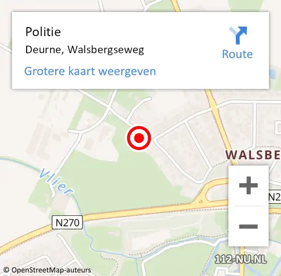 Locatie op kaart van de 112 melding: Politie Deurne, Walsbergseweg op 12 november 2022 16:11