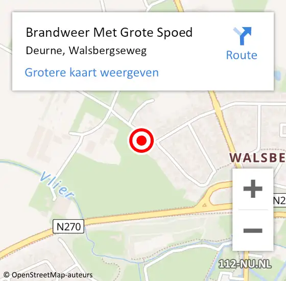 Locatie op kaart van de 112 melding: Brandweer Met Grote Spoed Naar Deurne, Walsbergseweg op 12 november 2022 16:12