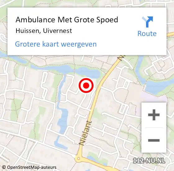 Locatie op kaart van de 112 melding: Ambulance Met Grote Spoed Naar Huissen, Uivernest op 12 november 2022 17:08