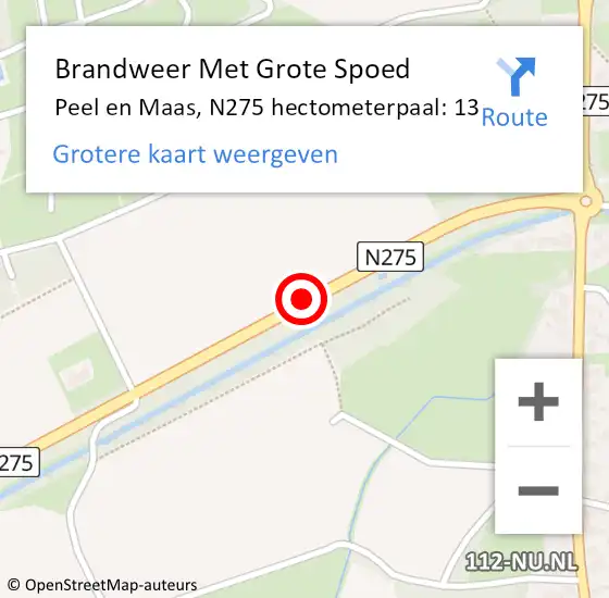 Locatie op kaart van de 112 melding: Brandweer Met Grote Spoed Naar Peel en Maas, N275 hectometerpaal: 13 op 12 november 2022 17:50