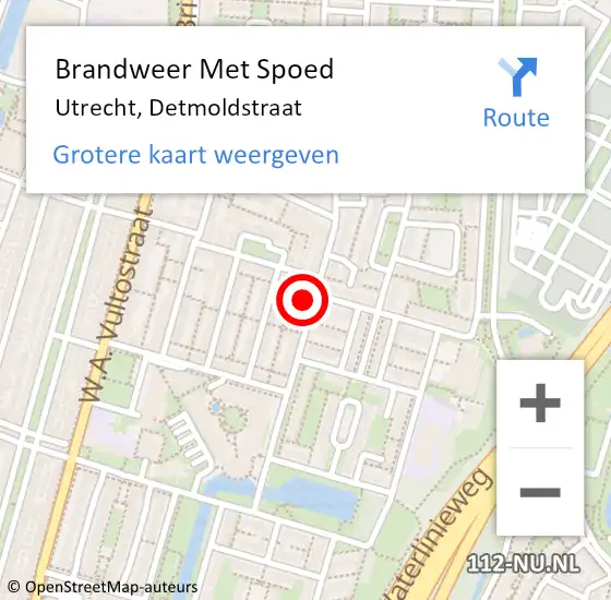 Locatie op kaart van de 112 melding: Brandweer Met Spoed Naar Utrecht, Detmoldstraat op 12 november 2022 18:07