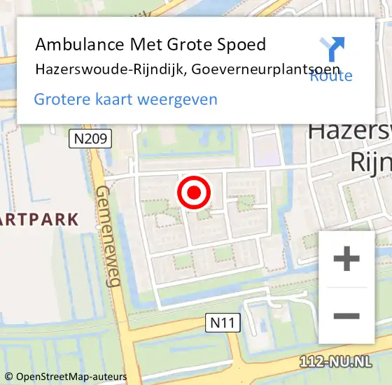 Locatie op kaart van de 112 melding: Ambulance Met Grote Spoed Naar Hazerswoude-Rijndijk, Goeverneurplantsoen op 12 november 2022 18:21