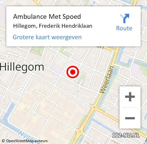 Locatie op kaart van de 112 melding: Ambulance Met Spoed Naar Hillegom, Frederik Hendriklaan op 12 november 2022 18:46