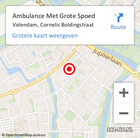 Locatie op kaart van de 112 melding: Ambulance Met Grote Spoed Naar Volendam, Cornelis Boldingstraat op 12 november 2022 18:56