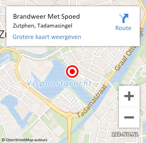 Locatie op kaart van de 112 melding: Brandweer Met Spoed Naar Zutphen, Tadamasingel op 12 november 2022 19:07