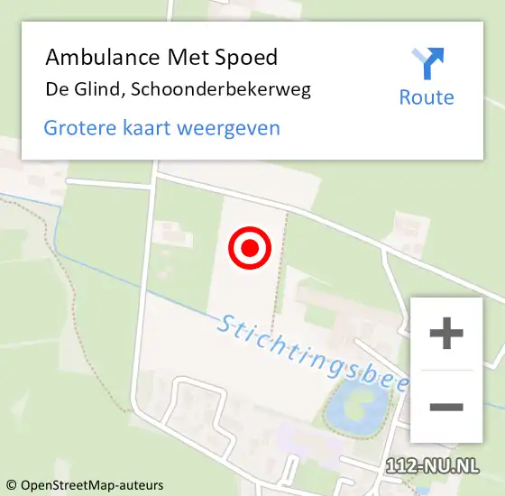 Locatie op kaart van de 112 melding: Ambulance Met Spoed Naar De Glind, Schoonderbekerweg op 12 november 2022 19:10