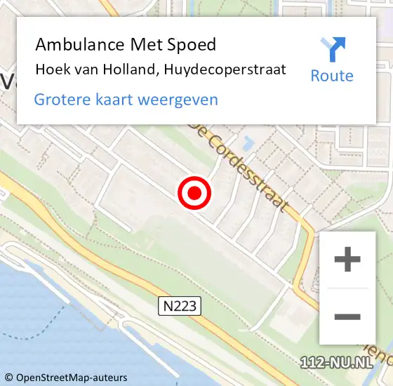 Locatie op kaart van de 112 melding: Ambulance Met Spoed Naar Hoek van Holland, Huydecoperstraat op 12 november 2022 19:30
