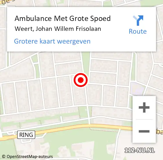 Locatie op kaart van de 112 melding: Ambulance Met Grote Spoed Naar Weert, Johan Willem Frisolaan op 12 november 2022 19:44