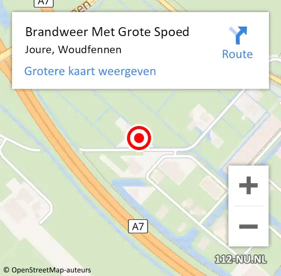 Locatie op kaart van de 112 melding: Brandweer Met Grote Spoed Naar Joure, Woudfennen op 12 november 2022 19:45