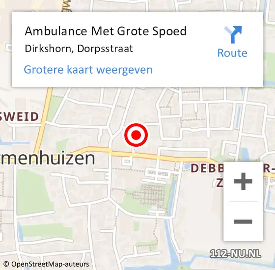 Locatie op kaart van de 112 melding: Ambulance Met Grote Spoed Naar Dirkshorn, Dorpsstraat op 12 november 2022 20:11