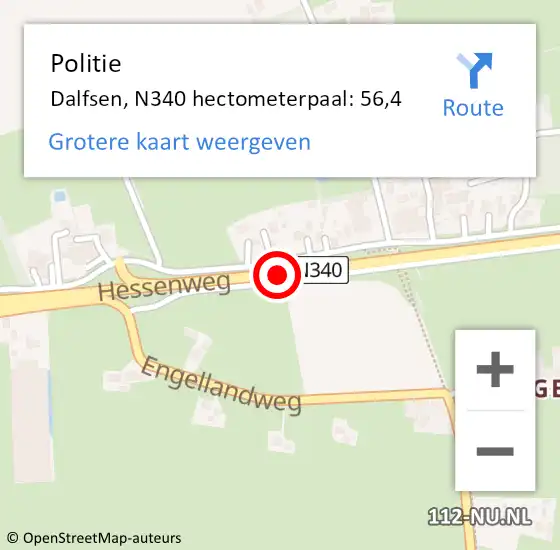 Locatie op kaart van de 112 melding: Politie Dalfsen, N340 hectometerpaal: 56,4 op 12 november 2022 20:13