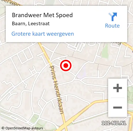 Locatie op kaart van de 112 melding: Brandweer Met Spoed Naar Baarn, Leestraat op 12 november 2022 20:31