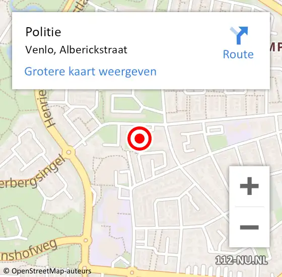 Locatie op kaart van de 112 melding: Politie Venlo, Alberickstraat op 12 november 2022 20:55