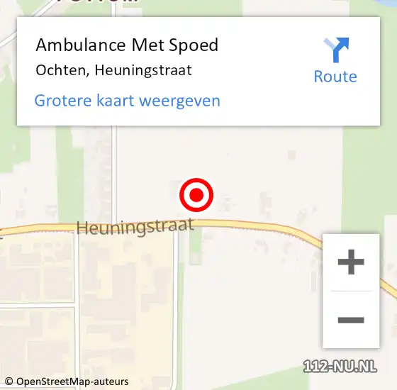 Locatie op kaart van de 112 melding: Ambulance Met Spoed Naar Ochten, Heuningstraat op 12 november 2022 20:58