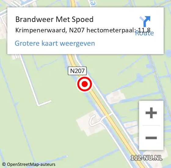 Locatie op kaart van de 112 melding: Brandweer Met Spoed Naar Krimpenerwaard, N207 hectometerpaal: 11,8 op 12 november 2022 21:01